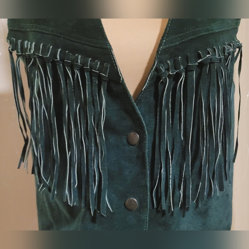 ​Learsi Vintage Green Suede Fringe Vest - Western Boho - Size Medium - Picture 4 of 12